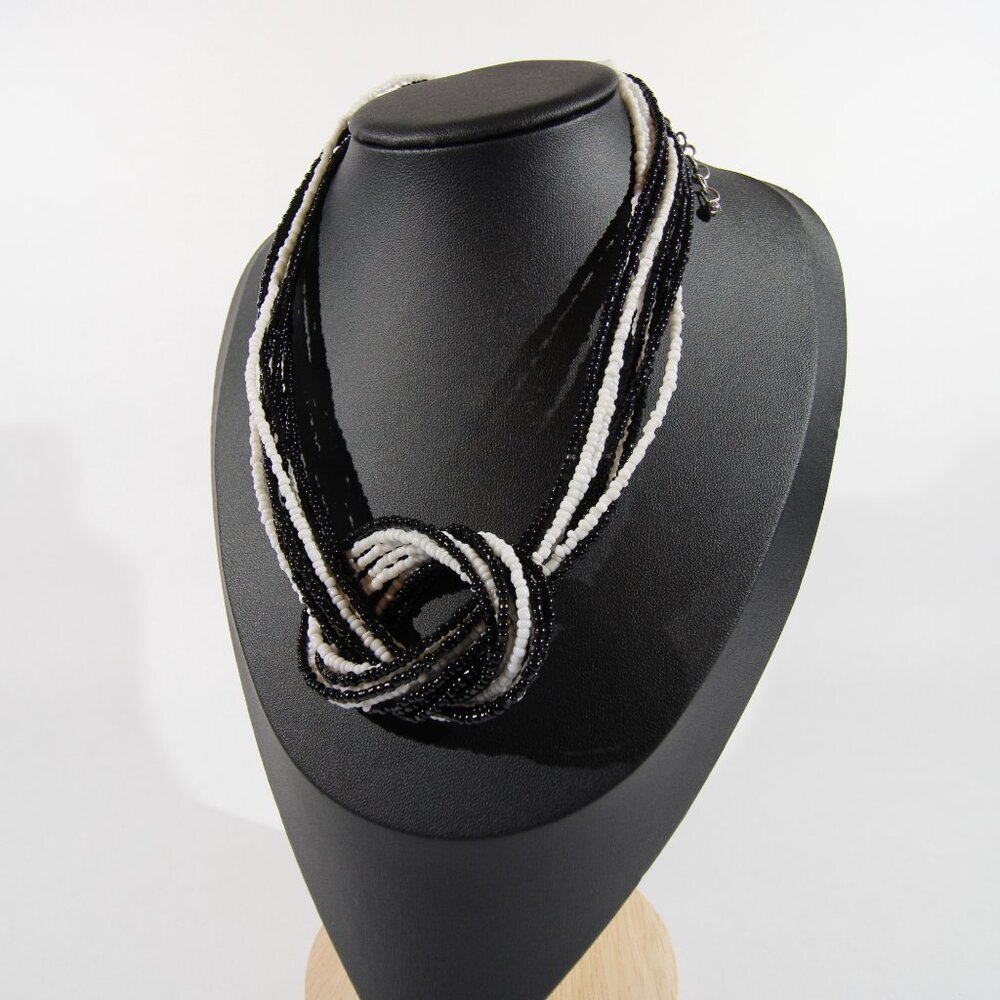 Vintage Black and White Multi-Strand Seed Bead Necklace - Picture 5 of 7